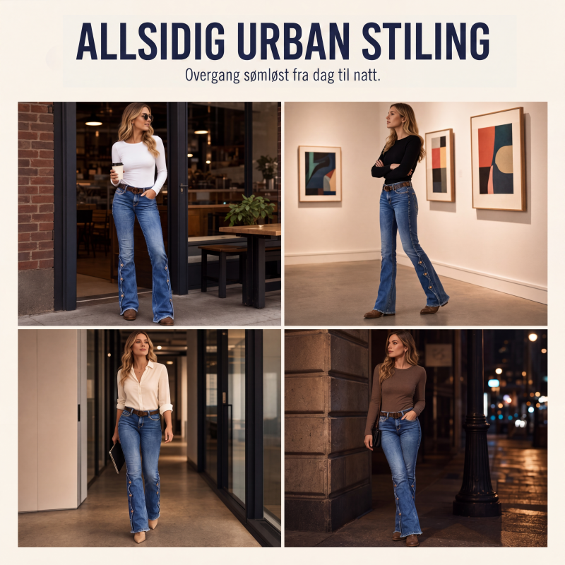 Høytsittende slitte flare-jeans for kvinner
