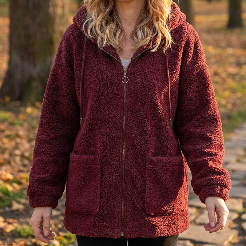 Løs sherpa-hettegenser for kvinner