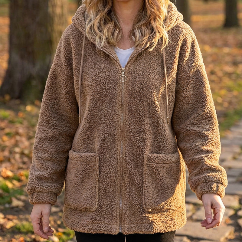 Løs sherpa-hettegenser for kvinner