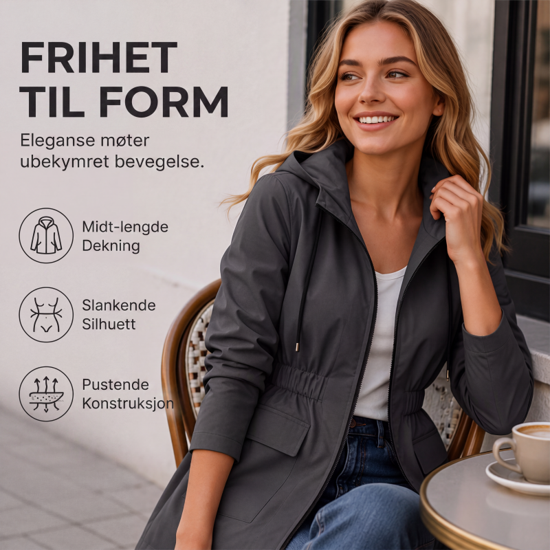 Vanntett regnjakke med hette for kvinner