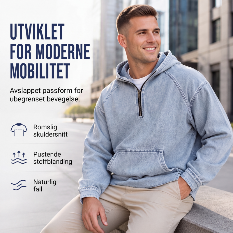 Uformell dongerijakke med halvt glidelås for menn