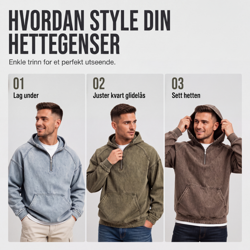 Uformell dongerijakke med halvt glidelås for menn