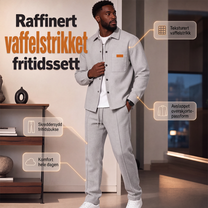 Todelt fritidssett for menn med vaffelstrikk: jakke og bukser