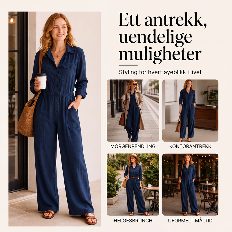 🍂 Cargo-jumpsuit med vide ben for damer – uanstrengt, praktisk stil og høstlig komfort