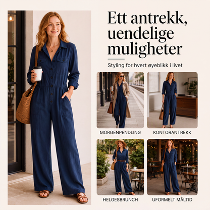 🍂 Cargo-jumpsuit med vide ben for damer – uanstrengt, praktisk stil og høstlig komfort
