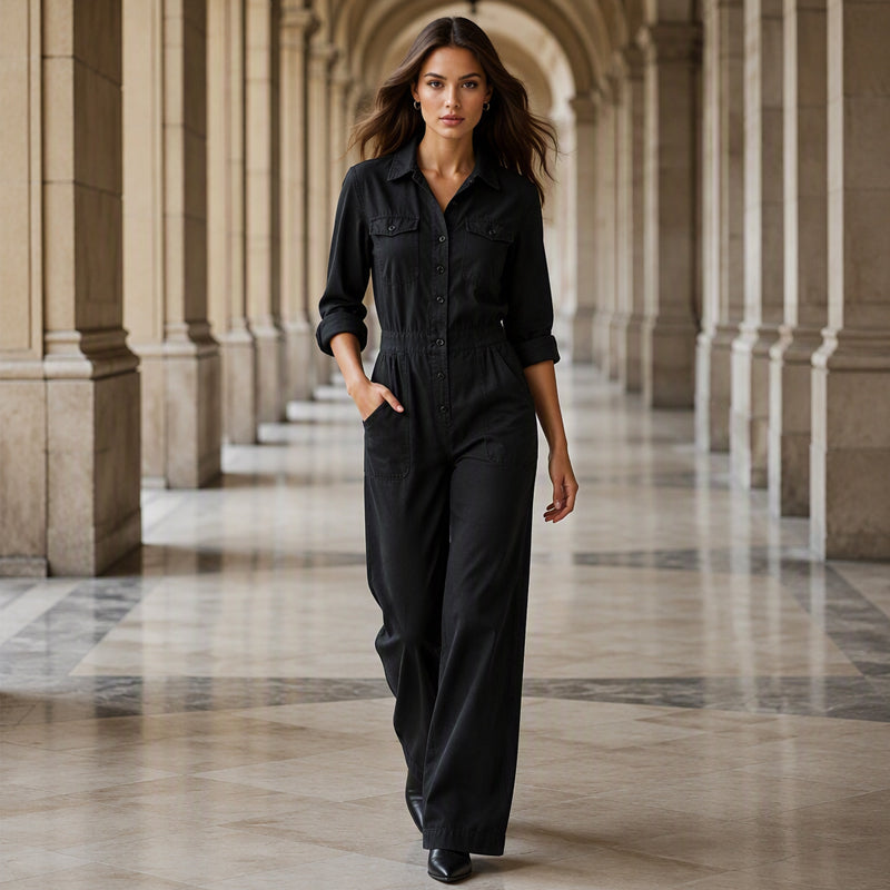 🍂 Cargo-jumpsuit med vide ben for damer – uanstrengt, praktisk stil og høstlig komfort