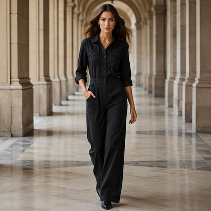 🍂 Cargo-jumpsuit med vide ben for damer – uanstrengt, praktisk stil og høstlig komfort