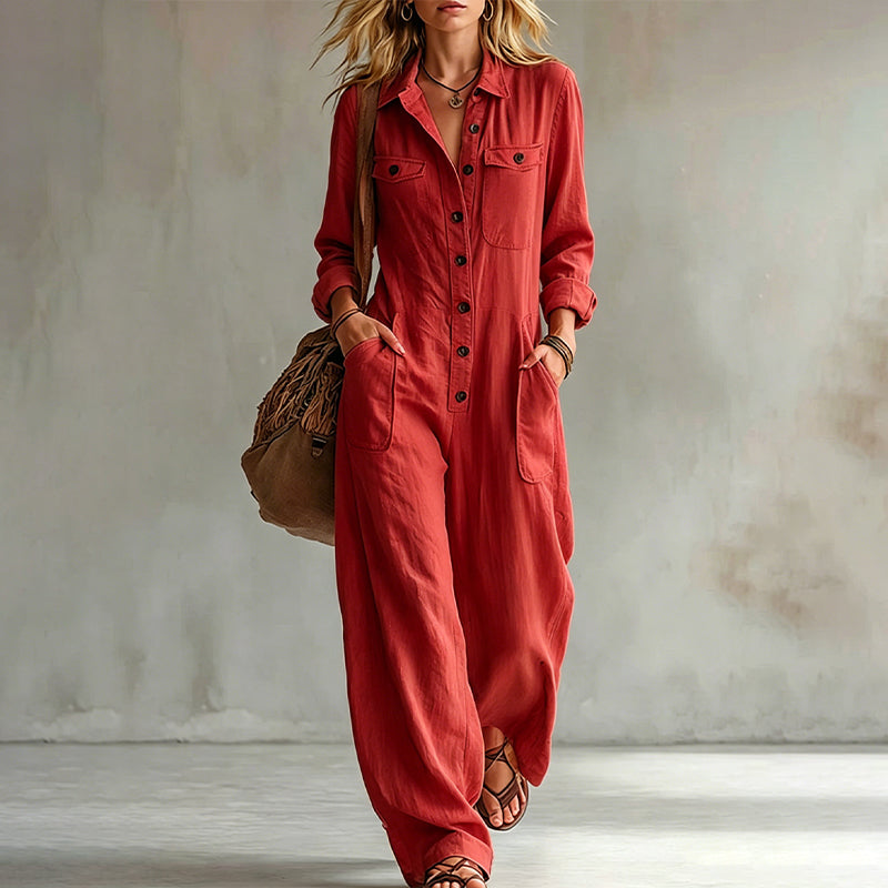 🍂 Cargo-jumpsuit med vide ben for damer – uanstrengt, praktisk stil og høstlig komfort