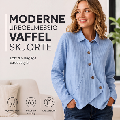 Strikket topp for kvinner med ujevn kant og knapper