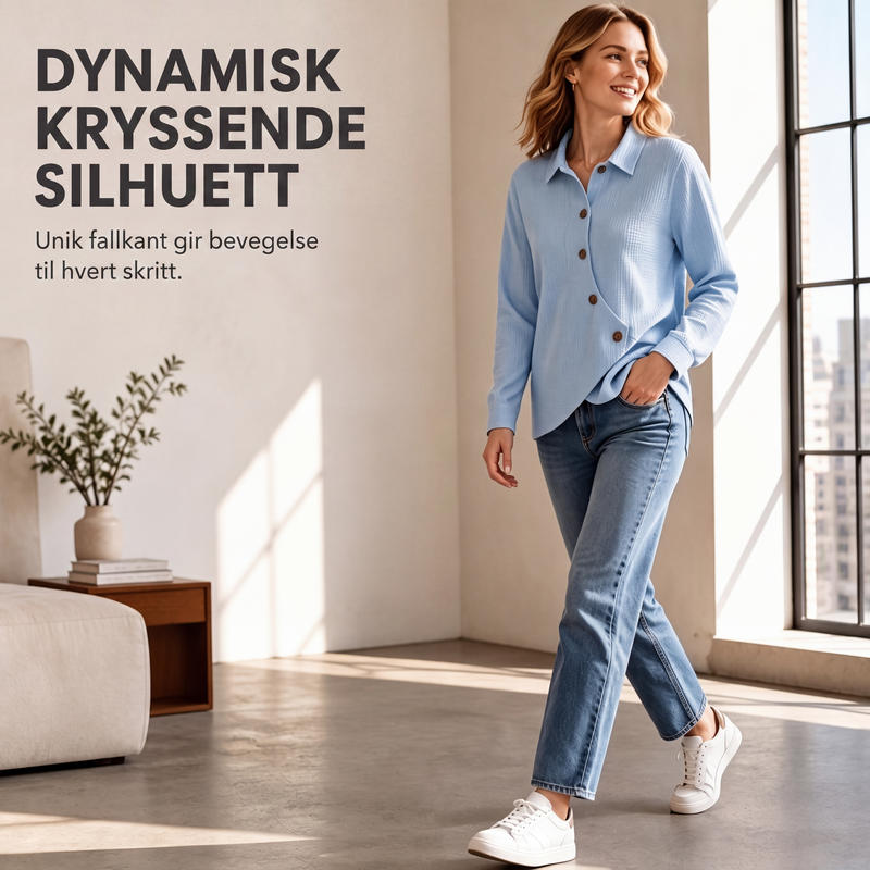 Strikket topp for kvinner med ujevn kant og knapper