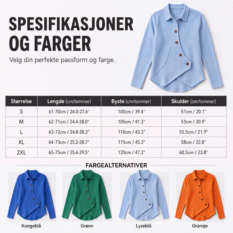Strikket topp for kvinner med ujevn kant og knapper