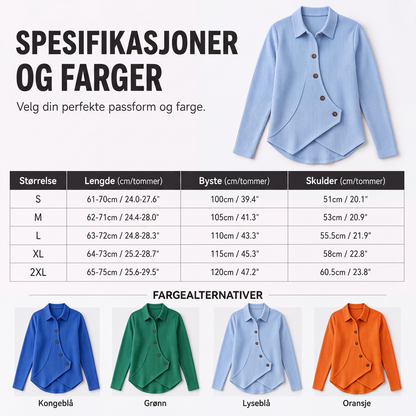 Strikket topp for kvinner med ujevn kant og knapper