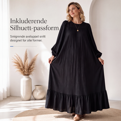Langermet maxikjole med volangkant for kvinner