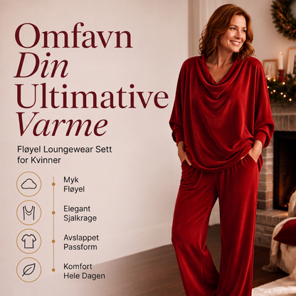 Dame sett med kragehals-topp og vide bukser