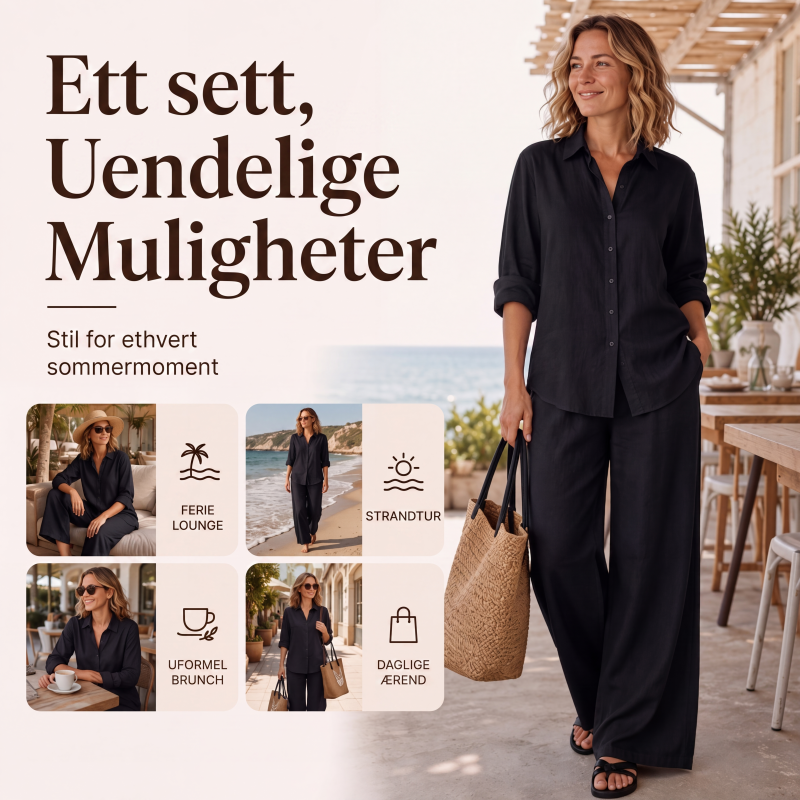 Sett med uformell skjorte og vide bukser for kvinner