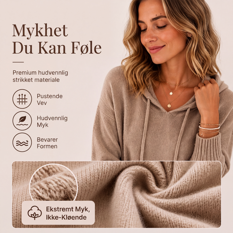 Kvinner uformell strikket genser med hette