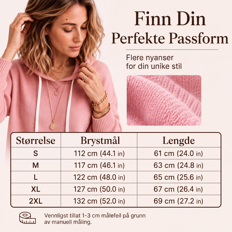 Kvinner uformell strikket genser med hette