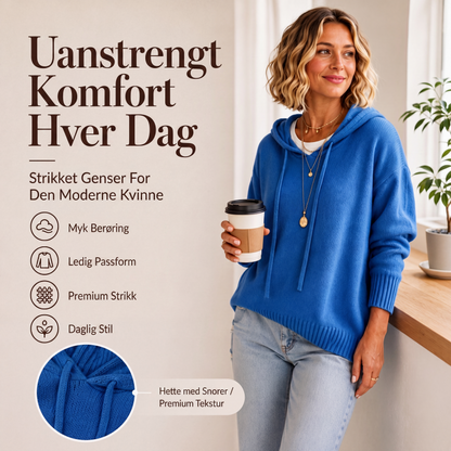 Kvinner uformell strikket genser med hette
