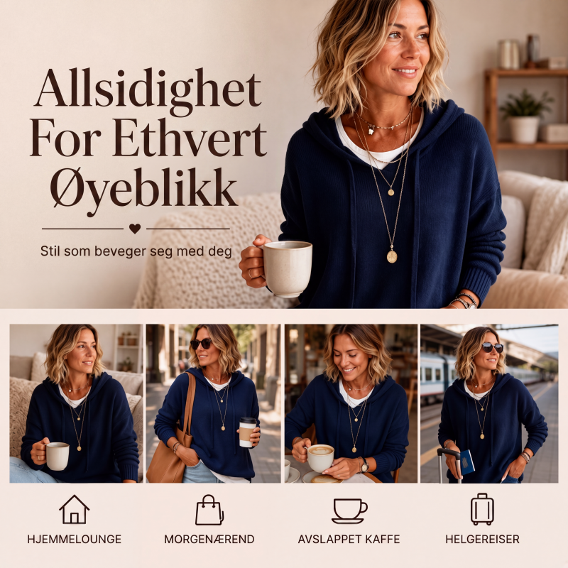 Kvinner uformell strikket genser med hette