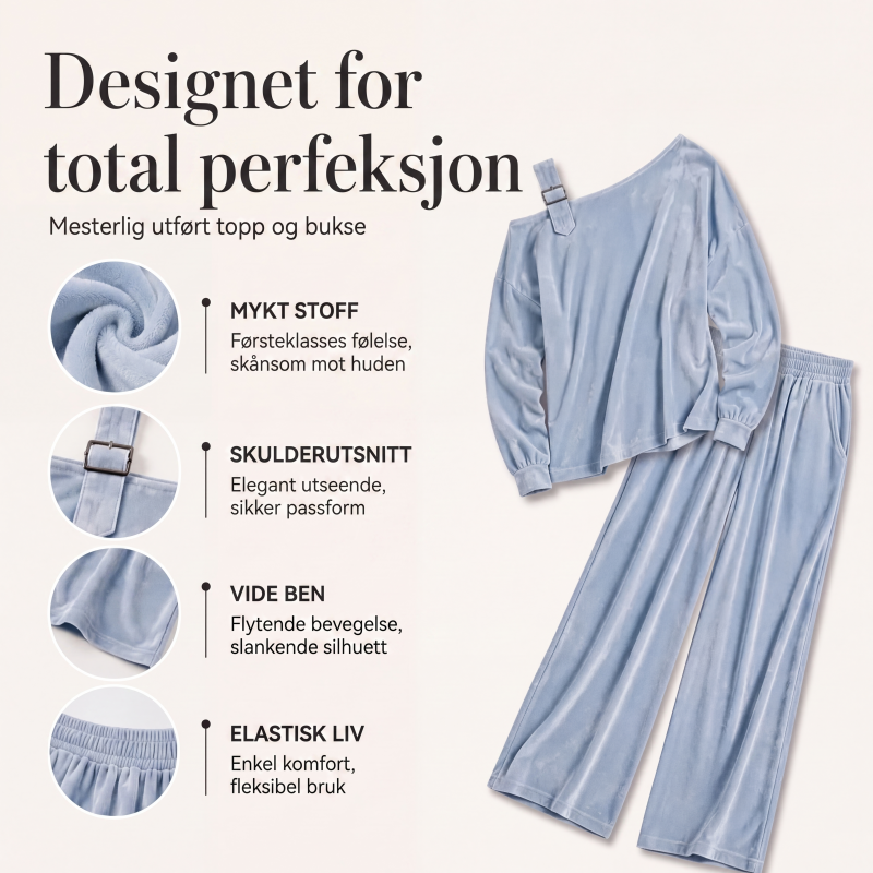 Sett med off-shoulder-topp og vide bukser for kvinner