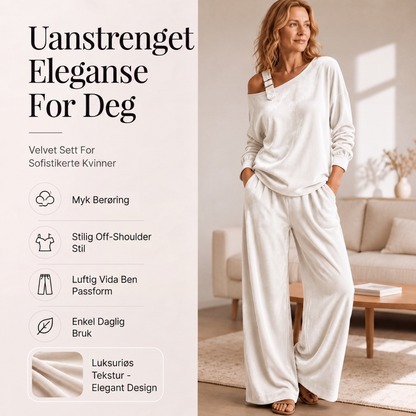 Sett med off-shoulder-topp og vide bukser for kvinner