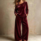 Sett med off-shoulder-topp og vide bukser for kvinner