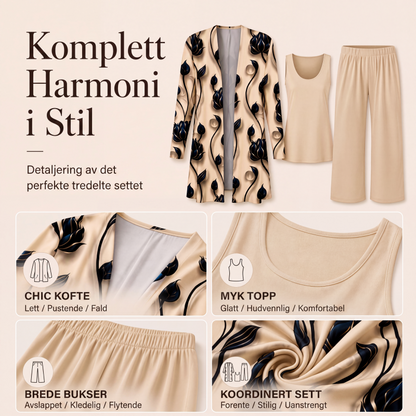 Elegant trykt 3-delt sett for kvinner
