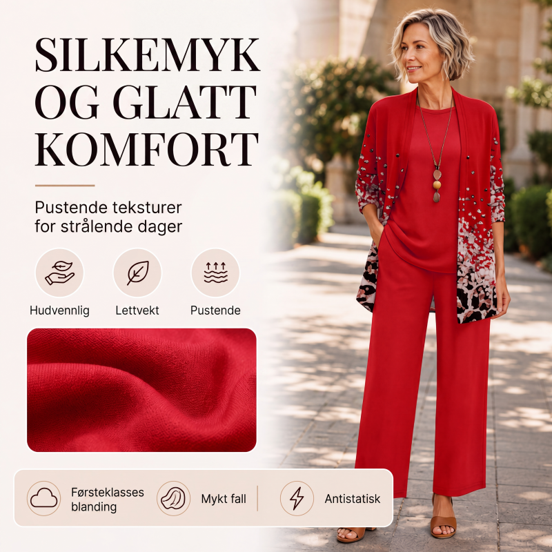Elegant trykt 3-delt sett for kvinner