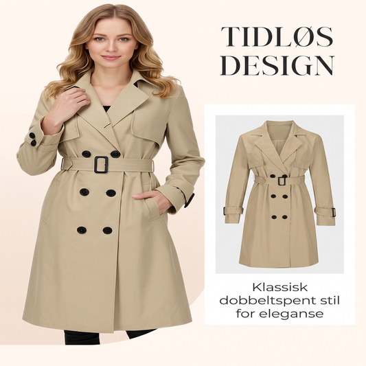Klassisk dobbeltspent trenchcoat for kvinner