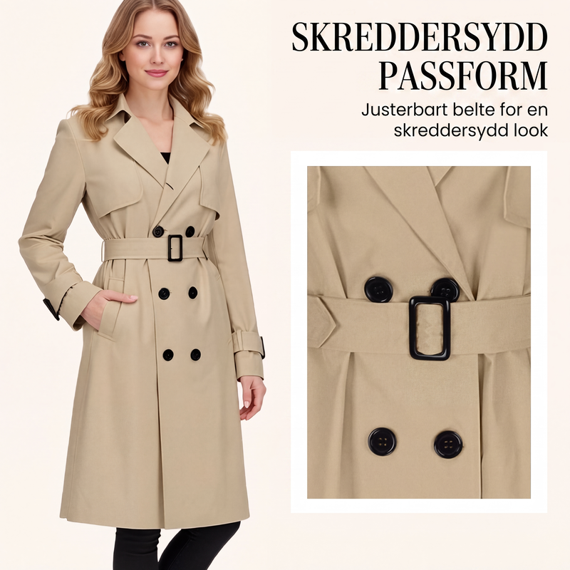 Klassisk dobbeltspent trenchcoat for kvinner