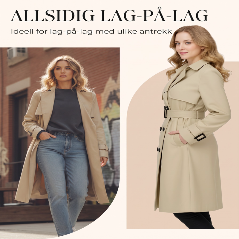 Klassisk dobbeltspent trenchcoat for kvinner
