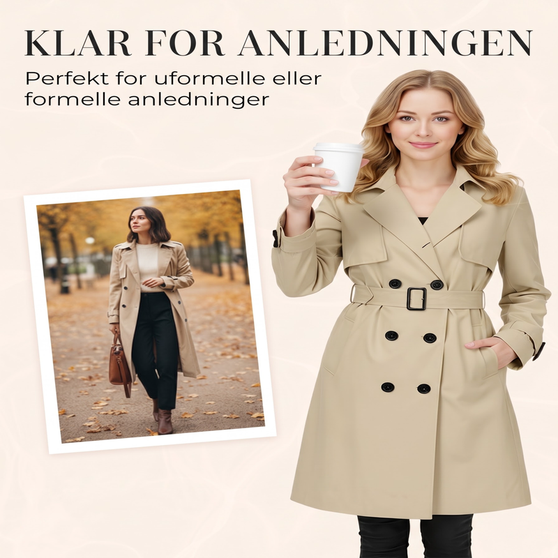 Klassisk dobbeltspent trenchcoat for kvinner