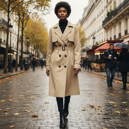Klassisk dobbeltspent trenchcoat for kvinner