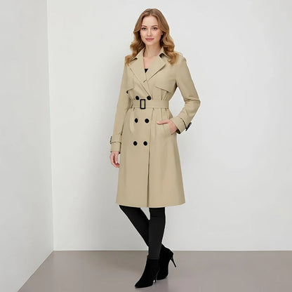Klassisk dobbeltspent trenchcoat for kvinner