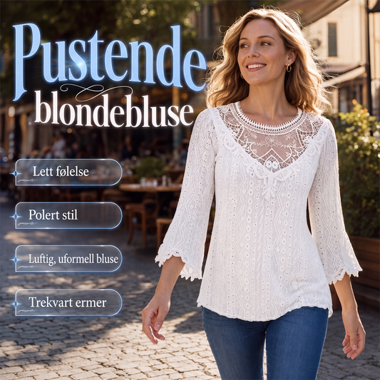 Kvinner uformell bluse med hul utforming, blonderapplikasjon og 3/4 ermer