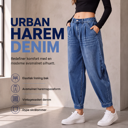 Jeans med høy midje i harem-stil for kvinner
