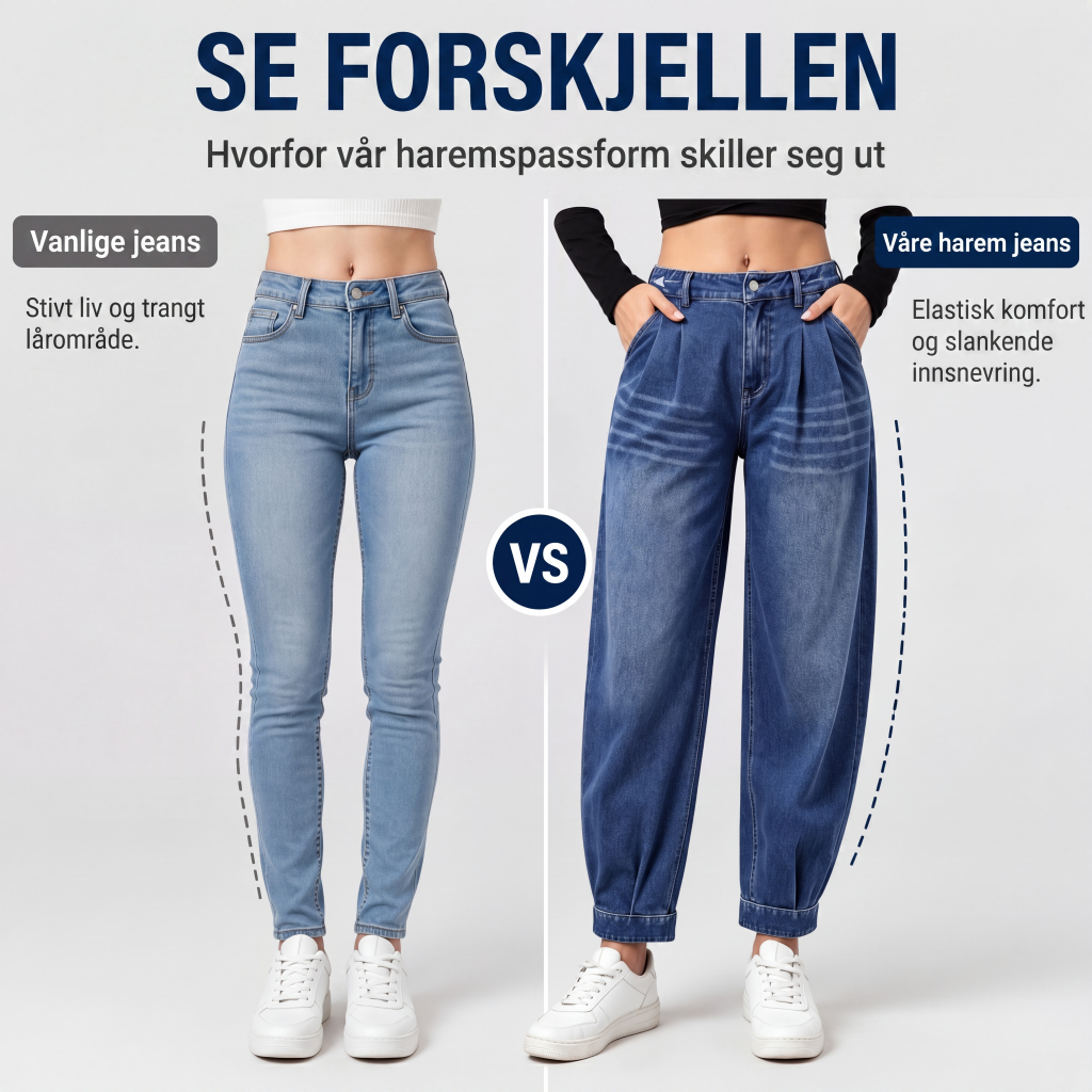 Jeans med høy midje i harem-stil for kvinner