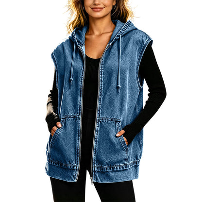 Casual denimvest med hette for damer