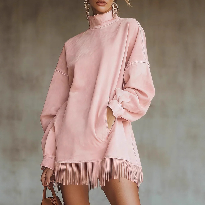 【S-3XL】💖Kjole med lange ermer og frynser