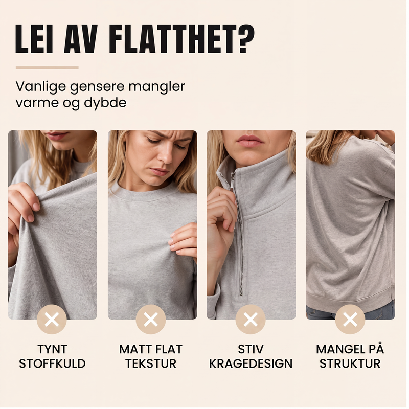 Damegenser med halvt glidelås og kabelstrikk