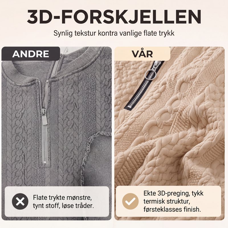 Damegenser med halvt glidelås og kabelstrikk