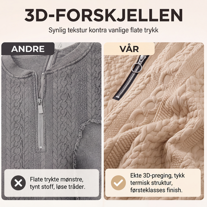 Damegenser med halvt glidelås og kabelstrikk