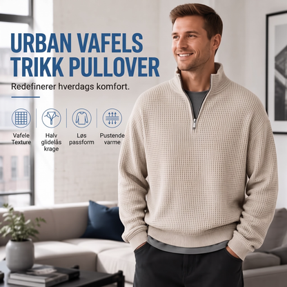 Herreavslappet genser med halvglidelås og vaffelstruktur