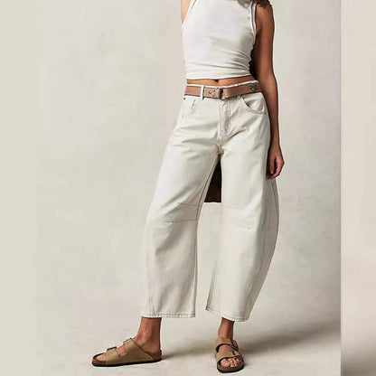 Retro mellomhøye buede vide jeans for kvinner