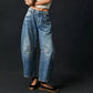 Retro mellomhøye buede vide jeans for kvinner