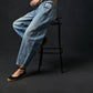 Retro mellomhøye buede vide jeans for kvinner