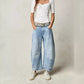 Retro mellomhøye buede vide jeans for kvinner