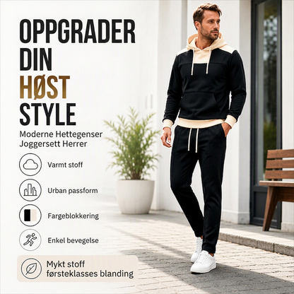Sett med fargeblokk-genser og bukser for menn