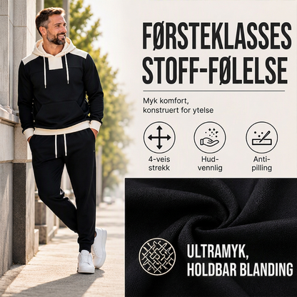 Sett med fargeblokk-genser og bukser for menn
