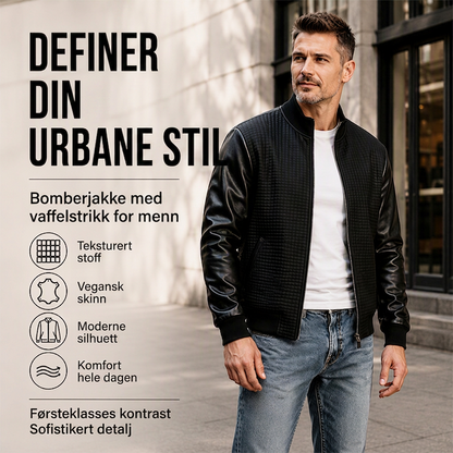 Herre vaffeljakke med PU-lærmer